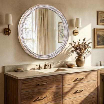 HOITUZYUS 36 Inch Round Wall Mirror for Bathroom Over Sink, Rustic Farmhouse Wooden Framed Circle Vanity Mirrors for Wall Decor, Bedroom, Entryway, Living Room