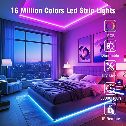 VOLIVO 130ft Led Strip Lights for Bedroom, Color Changing Led Light Strips Kit with Bluetooth App Control and IR Remote, RGB Music Sync Lighting for Room, Home Decor