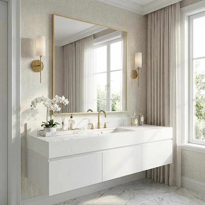 36" x 36" Large Gold Wall Mirror, Oversized Square Accent Mirror, Luxury Metal Framed Decor for Living Room & Bathroom Vanity