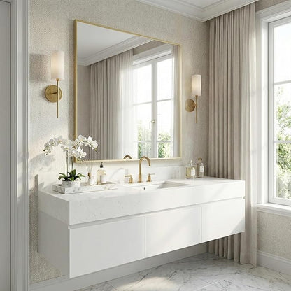 36" x 36" Large Gold Wall Mirror, Oversized Square Accent Mirror, Luxury Metal Framed Decor for Living Room & Bathroom Vanity