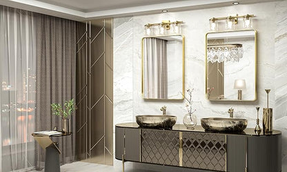 TokeShimi Bathroom Mirror for Wall 24 x 32 Inch Gold Brushed Brass Metal Rounded Corner Rectangle Mirror Wall Mirror in Metal Frame