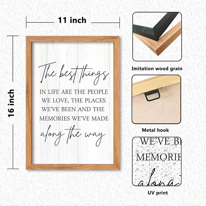 AuraPeak The Best Things In Life Family Sign for Home Wall Decor Modern Memory Family Positive Quotes Memories Farmhouse Bedroom Living Room Horizontal Adventure Hanging Art (Wood 16"×11")