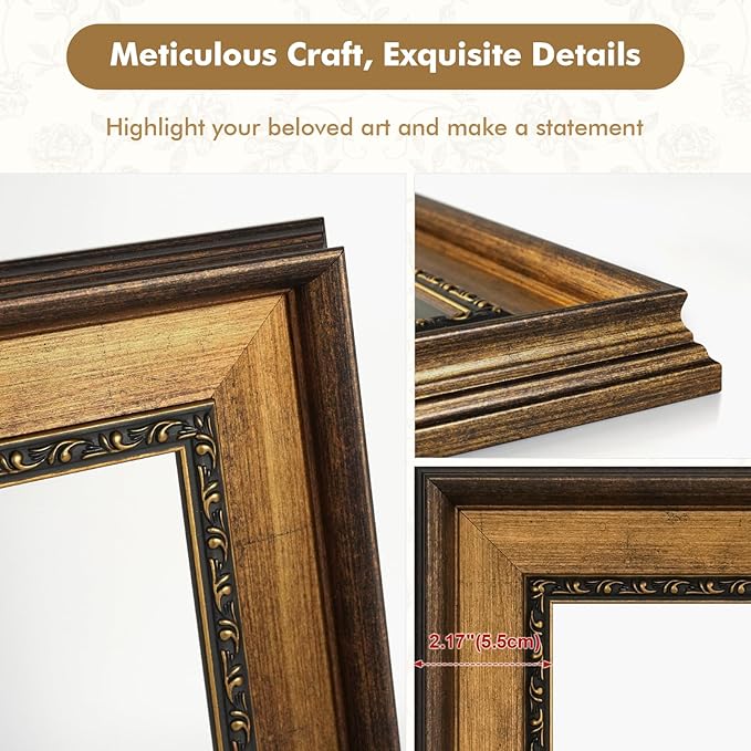 Antique Frame for 8x10 Canvas Paintings, No Front & Back, 2.2" Wide Vintage Picture Frames For Baroque Victorian Wall Art Prints Class Artwork Designer, Home Office Gallery Decor (Bronze Gold)
