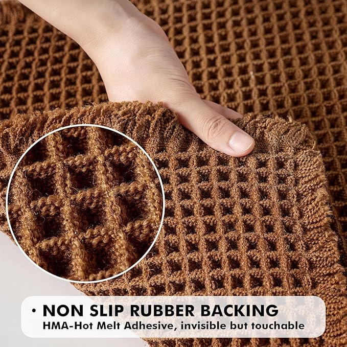 MIULEE Set of 2 Waffle Bathroom Rugs, Terracotta Boho Bath Rugs Non Slip Washable, Super Absorbent Bath Mats, Ultra Soft Rubber Backed Shower Mats for Bathroom Floor, Tub, Caramel, 20x32 Inch