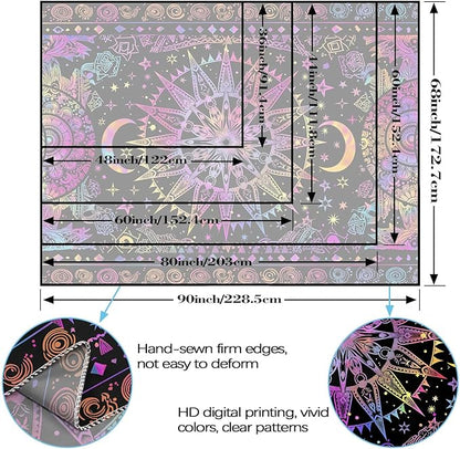 Leeisysme Hippie Sun and Moon Tapestry, Blacklight UV Reactive Neon Tie Dye Celestial Wall Hanging for Living Room Bedroom Home Decor, Purple 44x60 inches