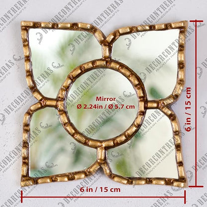 Small Gold Peruvian Mirror Bronze Leaf Frame Handmade Wall Decor 6" Square - 8.3" Diamond - Gift Mothers Day (Gold)
