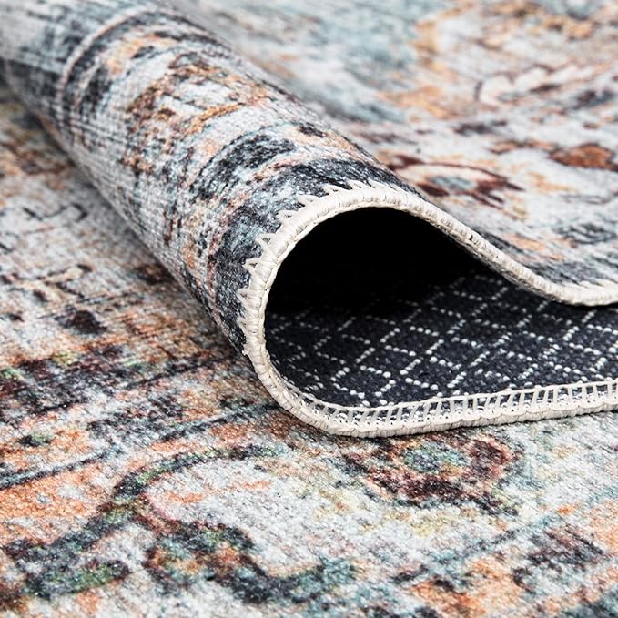 Bloom Rugs Washable Non-Slip 5' x 7' Rug - Teal/Peach Traditional Area Rug for Living Room, Bedroom, Dining Room, and Kitchen - Exact Size: 5' x 7'