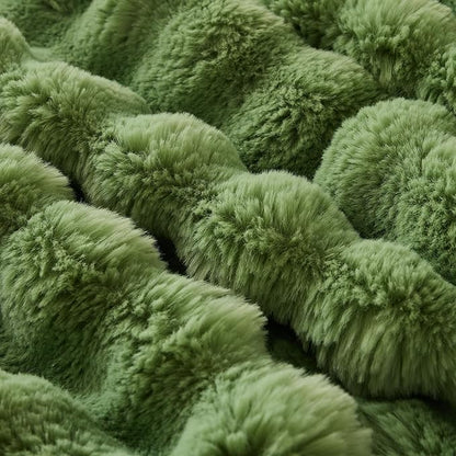 COOVA Faux Fur Throw Blanket for Couch, Cozy Soft and Fuzzy Plush Rabbit Fur Bubble Blanket for Sofa Bedroom Living Room, 60x80 Inches Light Green