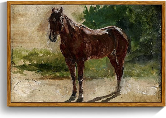 crmotu Framed Canvas Wall Art, Brown Horse Vintage Decor Painting, Classical Animal Art Prints Office Decorations, Still Life Aesthetic Wall Pictures for Living Room Bedroom Kitchen Gallery 16x24in