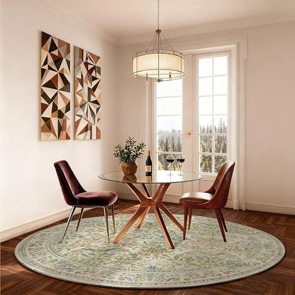 Washable Round Rugs for Bedroom 4ft: Living Room Rug Stain Resistant Non Slip Low Pile Ultra Soft Faux Wool Small Circle Rugs for Kitchen Entryway Nursery Dorm Home Office Bathroom Entrance Indoor