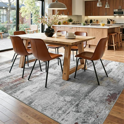 9x12 Ft Extra Large Washable Area Rugs for Living Room, Soft Non-Slip Modern Abstract Print Pattern Carpet for Bedroom Indoor Floor Nursery Home Decor (Grey/Gold-Brown/Red-Brown)