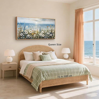 SERIMINO Floral Wall Decor, Extra Large Wall Art for Living Room, Coastal Wall Art, Framed Artwork for Walls, Sunrise Landscape Big Canvas Prints, Daisy Flower Painting Office Hotel Hallway 32"x71"