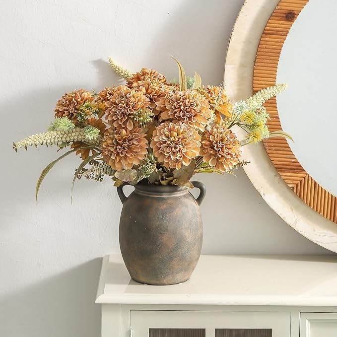 Dobbyby Ceramic Flower Vase 7.6 inch Farmhouse Rustic Vase Decorative Pottery Terracotta Vases for Home Decor Table Mantle Fireplace Living Room Bathroom Wedding Centerpiece (Black)