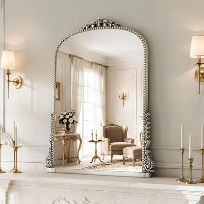 24x32 inch Vintage Silver Arched Bathroom Mirror - French Antique Mirror - Traditional Decorative Wall Mounted Arched Mirrors for Entryway/Fireplace/Bathroom/Hallway - Home Decor for Fashion
