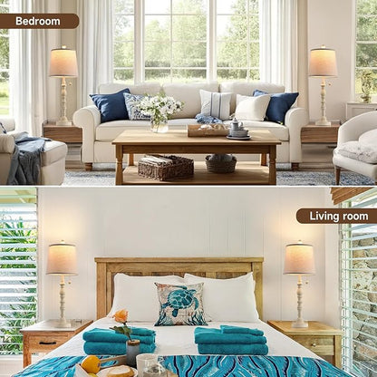 Terpsichore Lamps for Living Room Modern Farmhouse Table Lamp Bedside Reading Lamps Set of 2 Night Stands Bedroom Night Lamp,with Fabric Lamp Shade (White, High 26.25 Inch)