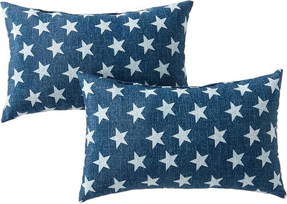 Set of 2 Outdoor Throw Pillows 19 x 12 Inch – Reversible Rectangle Patio Accent Pillows – Weather-Resistant Polyester Fabric – Eco-Friendly Recycled Polyfiber Fill – Stars