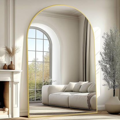 Arched Full Length Mirror with Stand, 72"X44" Oversized Floor Mirror Freestanding, Extra Large Gold Full Length Body Mirror for Bedroom Living Room, Shatterproof Tempered Glass