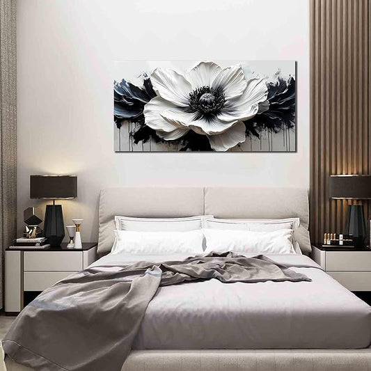 HUBOSKN Flower Canvas Wall Decor Living Room - Black and White Pictures Wall Art for Bedroom Women - Fashion Art Wall Decor Office Size 24" x 48"