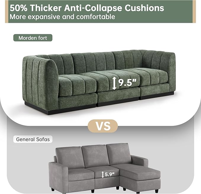 Morden Fort 6-Seater U-Shaped Modular Sectional Sofa, Large Deep Seat Chenille Couch for Living Room, Modern Modular Corner Sofa with High-Density Foam Cushions, Family Couch, Green