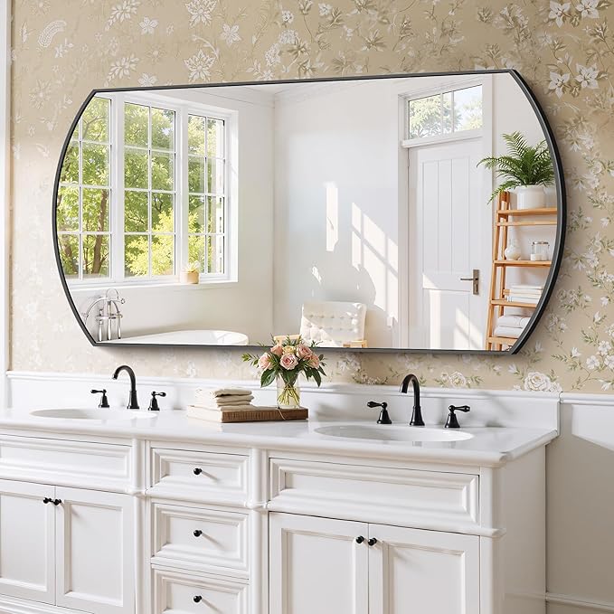 COFENY Bathroom Mirror, 30x60 Inch Black Oval Large Wall Mounted Mirror with Thin Metal Frame, Modern Bathroom Vanity Mirrors for Over Sink, Entryway, Living Room, Bedroom