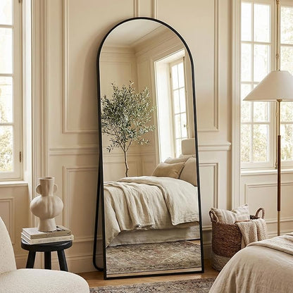 Suidia 65"x22" Arched Full Length Mirror with Stand, Full Body Mirror with Aluminum Frame, Freestanding/Leaning/Wall-Mounted, Floor Mirrors for Bedroom, Living Room, Entryway, Dressing Room, Black