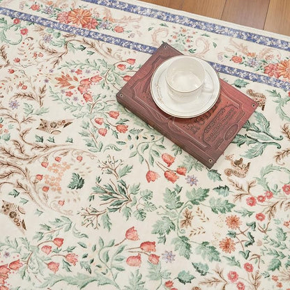 3x6 Botanical Rug Washable Non-Slip – Soft Wide Floor Carpet Runner for Kitchen Entryway Hallway Bathroom, Vintage Florals Animals Low Pile Area Rug (Cream)