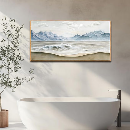 Wapluam Beach Pictures Wall Art,Large Canavs Wall Art,Ocean Wall Decor Living Room,Farmhouse Landscape Painting,Mountain Wall Art,Above Bed Wall Art,Framed Sea Waves Artwork for Bedroom Bathroom 20x40