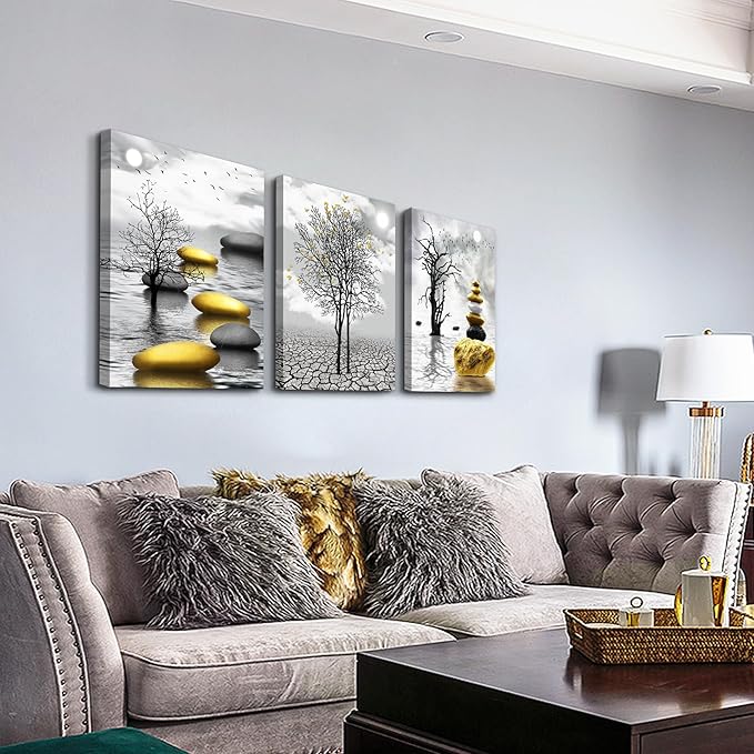 TTHYUEWS Inspiration Canvas Art For Living Room, Bedroom & Office - 3 Piece Black & White Nature Landscape Wall Pictures Prints