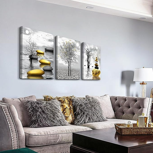 TTHYUEWS Inspiration Canvas Art For Living Room, Bedroom & Office - 3 Piece Black & White Nature Landscape Wall Pictures Prints
