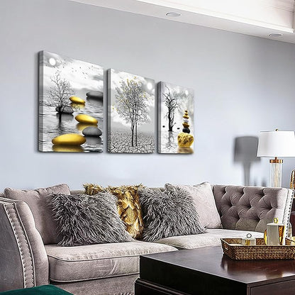 TTHYUEWS Canvas Wall Art For Living Room Modern Inspiration Wall Decor For Bedroom Office Wall Decoration Black And White Painting Yellow Landscape Wall Pictures Prints Artwork Home Decor 3 Piece