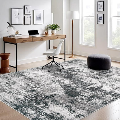 6x9 Area Rug for Living Room: Washable Abstract Soft Rugs Non Slip Modern Stain Resistant Low Pile Carpet for Dining Room Bedroom Nursery Office (Black Grey, 6'x9')