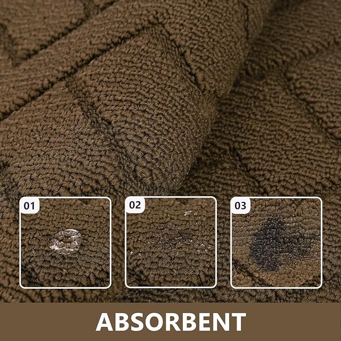 hicorfe Kitchen Runner Rugs and Mats Sets,2 Pieces Absorbent Non-Slip Kitchen Rug,Comfort Kitchen Mat for Floor,Washable for Kitchen,Hallway,Office,Sink,Laundry(20"x48"+20"x32",Dark Brown)