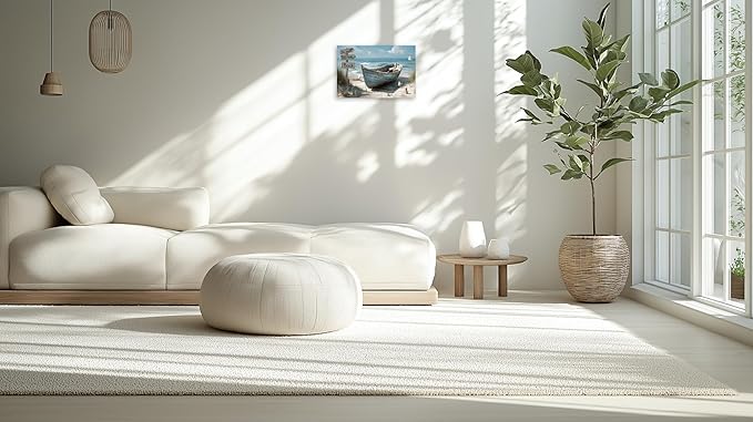 TutuBeer 1 Panel Coastal Bathroom Canvas Wall Art Nautical Boat on Beach Canvas Picture Ocean Seagull Seascape Prints for Wall Sea Bird Farmhouse Artwork for Bedroom Living Room Decor 30"x40"