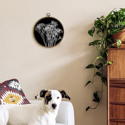 TLESKE Black Vintage Botanical Round Wall Art Decor Framed 10x10, Boho Fall Wildflower Floral Canvas Wall Art Prints Artwork, Rustic Wall Hanging Room Door Decor Decorations for Living Room Bedroom