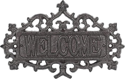 Sungmor Cast Iron Welcome Sign – Vintage Style Decorative Wall Plaque – Ornate Scroll Design for Porch, Entryway, Garden or Fence – Outdoor Wall Hanging Sign, Rustic Metal Home Decor