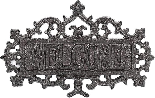 Sungmor Cast Iron Welcome Sign – Vintage Style Decorative Wall Plaque – Ornate Scroll Design for Porch, Entryway, Garden or Fence – Outdoor Wall Hanging Sign, Rustic Metal Home Decor