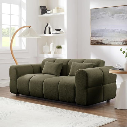 80" Modern Sofa Couch, Comfy Deep Seat Lambswool Cloud Sofa, Upholstered 3-Seater Boucle Couch, Oversized Loveseat for Living Room, Bedroom, Office, Apartment(Green)