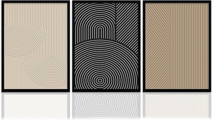 FWAHREN Framed Modern Abstract Minimalist Neutral Canvas Wall Art, Geometric Textured Line Mid Century Prints Artwork, Contemporary Japandi Wall Decor, Living Room Bedroom Office, Set of 3, 12x16in