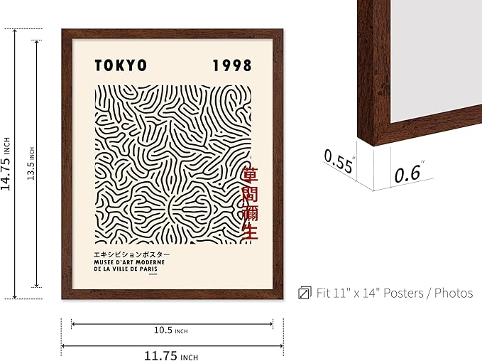 Poster Master Vintage Poster - Retro Pop Art Print - Gift for Artist, Friend - Nets, Tokyo, Black, Modern, Abstract Line - Wall Decor for Living Room, Office, 11x14 Brown Framed