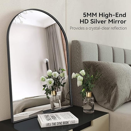 Arched Bathroom Mirrors Set of 2, 24x32 Black Rust-Resistant Metal Frame Vanity Mirror, HD Shatter-Resistant Wall Mirror for Over Sink, Modern Bathroom Mirror for Bedroom, Entryway, Living Room