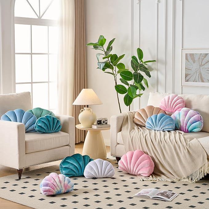 XIAIJIA Seashell Decorative Pillow Shell Shaped Throw Pillow 3D Insert Beach Pillow Soft Velvet Pillow Sea Ocean Decoration Couch Bed Pillow Cushions(Blue,18 X 13 inch)