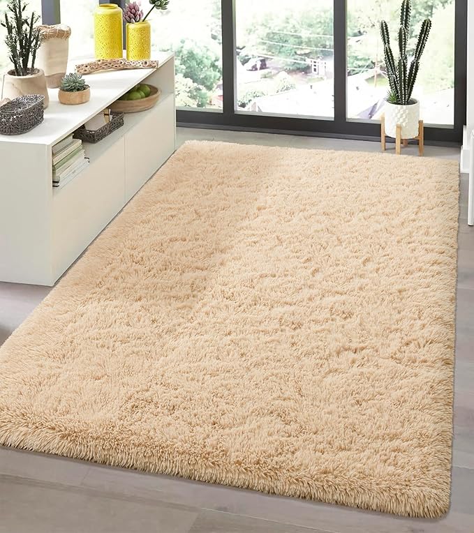 Andecor Soft Fluffy Bedroom Rugs, 3 x 5 Feet Indoor Shaggy Plush Area Rug for Boys Girls Kids Baby College Dorm Living Room Home Decor Floor Carpet, Camel