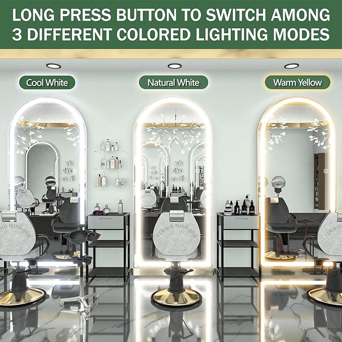 FENNIO Full Length Mirror with Lights, 70" x 32" LED Full Body Mirror, Free Standing Lighted Floor Mirror, Wall Mounted Hanging Mirror for Bedroom, Salon, Dimmable, 3 Color Lighting [Tempered Glass]