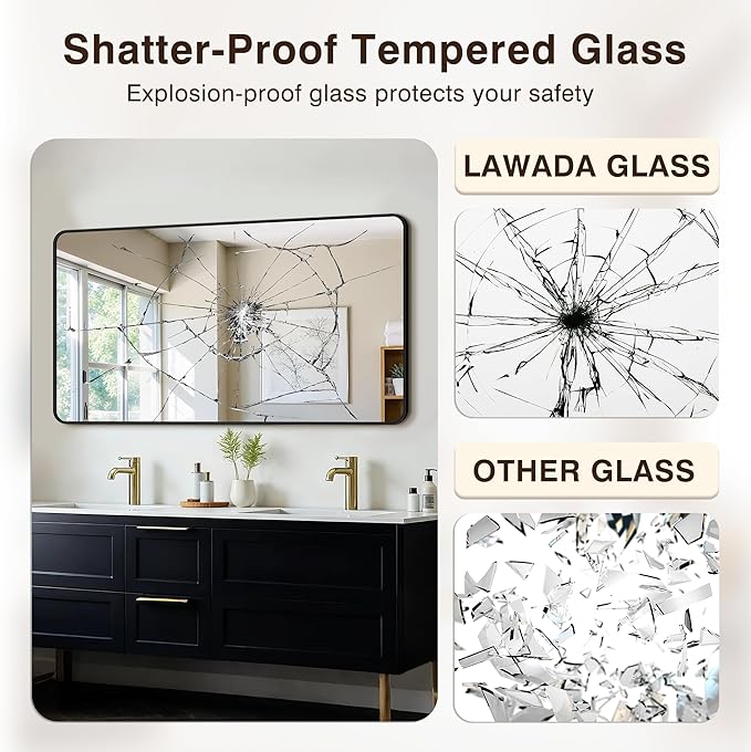 Bathroom Vanity Mirror for Wall, 55"x30" Wall Mounted Bathroom Mirror for Over Sink with Sturdy Metal Frame, Vertical or Horizontal, Living Room, Bedroom, Entryway(Black)