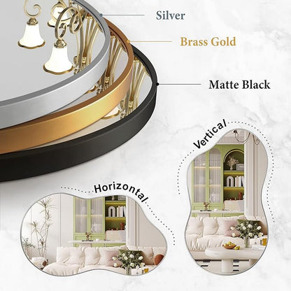 Dorlicecass Irregular Wall Mirror - Wall Mirrors Decorative 20"x36" Silver Asymmetrical Mirror Tempered Glass Aviation Aluminum Alloy Frame for Bathroom, Bedroom, Living Room, Cloakroom, Entryway