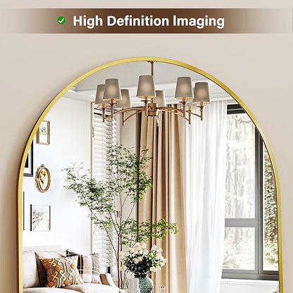 XRAMFY 78"x38" Arched Full Length Mirror with HD Real Glass, Aluminum Frame, Shatter-Resistant, Wall Mounted or Standing, Gold Floor Mirror for Bedroom & Dressing Room