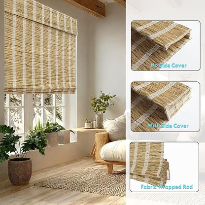 Motorized Bamboo Roman Shades, Motorized Blinds with Remote Compatible with Homekit, Alexa GoogleHome, Smart Wood Woven Shades for Indoor Windows, Customize, Golden Verge