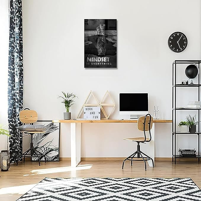 YIOZHAOFH Inspirational Canvas Prints Cat Tiger Wall Art Mindset Pictures Motivational Quotes Animal Poster for Office Decor Framed Ready to Hang 28x44inches