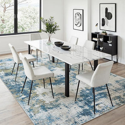 Area Rug 8x10 Living Room Rug Washable: No-Slip Abstract Soft Thin Large Blue Rugs, Indoor Floor Stain Resistant Modern Carpet for Bedroom Dining Room Farmhouse Nursery Home Office (Blue, 8'x10')