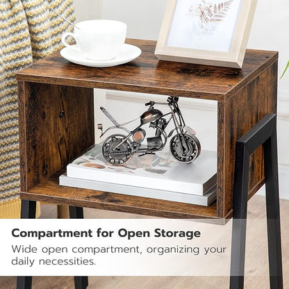 HOOBRO Small Nightstands Set of 2, Stackable End Tables, Side Tables, Bedside Tables with Open Storage Shelf, for Small Spaces, Bedroom, Living Room, Rustic Brown BF38BZP201